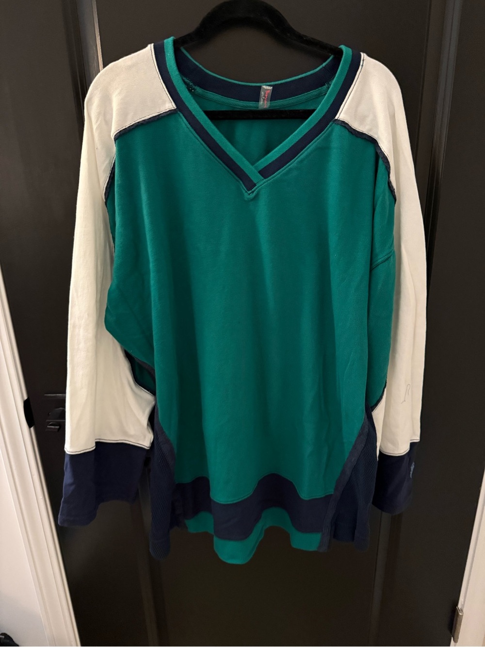 Free People Movement Teal and White V-Neck Cotton/mesh tunic